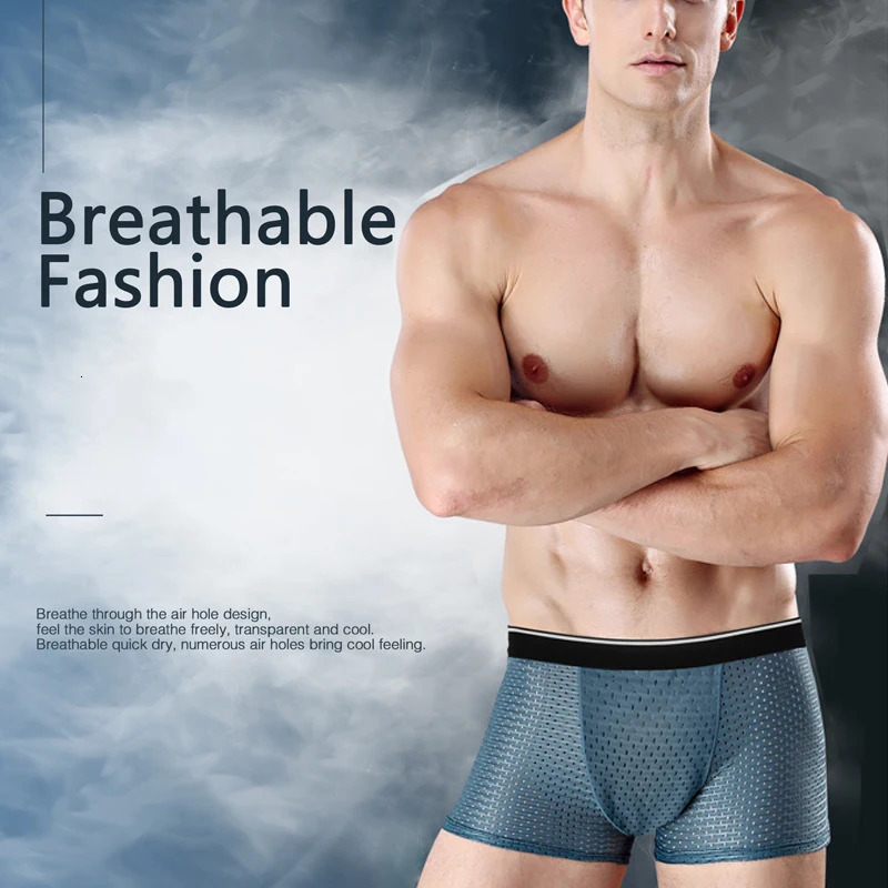 4pcs Mens Briefs Fashion Boxer Shorts Mesh Hole Underwear Panties Breathable Elastic Large Size Male Underpants 250725