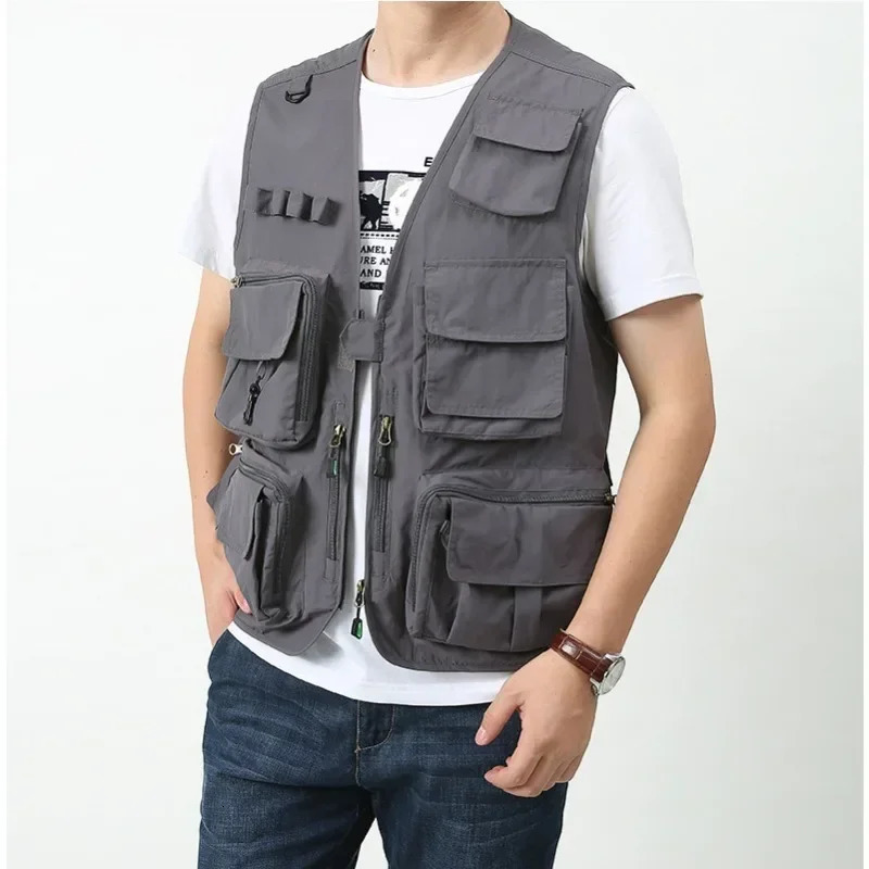 Camping Work Vest Multi Pocket Hunting Multipocket Man Fashion Leather Vests for Men Sleeveless Jacket Summer Mesh Motorcyclist 250725
