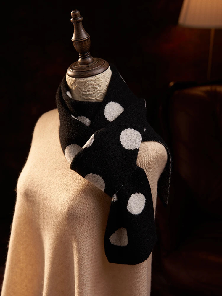 Women Cashmere Knitted Scarf Dots Pattern Jacquard Long Thick Neck Warmer Ring Collar Wool Accessories #141 250724
