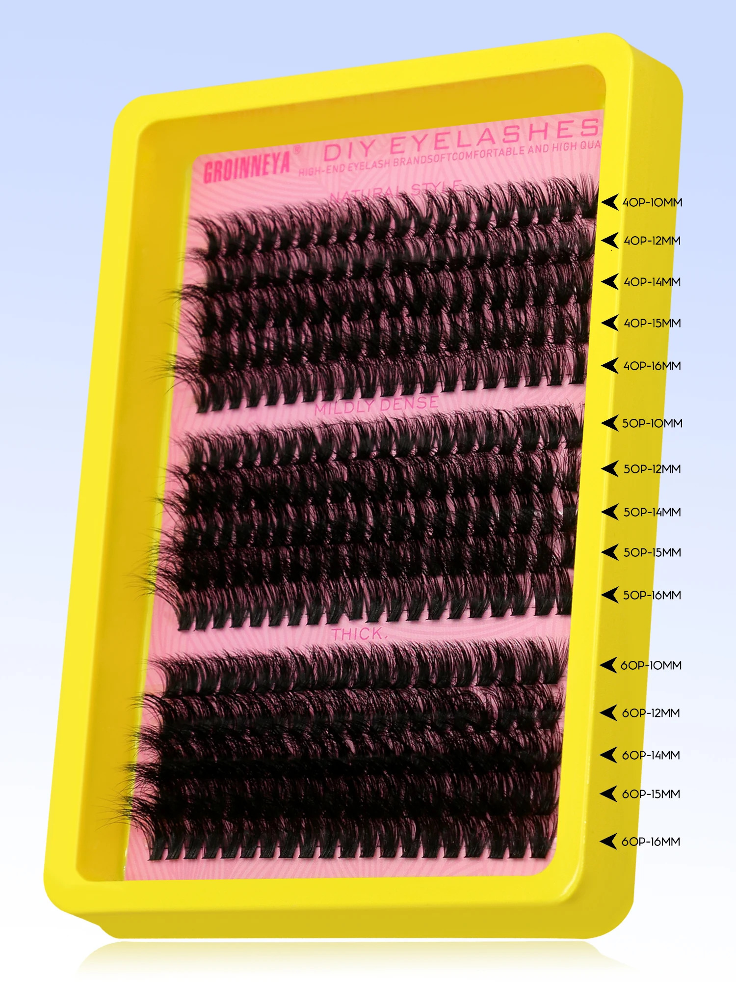 GROINNEYA Cluster Lashes Kit Fluffy Individual Volume Mixed Tray Faux Mink Eyelash Makeup 250714