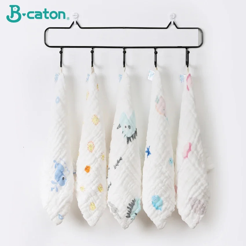 5PCS Baby Bath Towel 100% Cotton Muslin Squares 6 Layers Gauze Kid Facecloth Face Wash Wipe Hand Soft born Stuff Handkerchief 250725