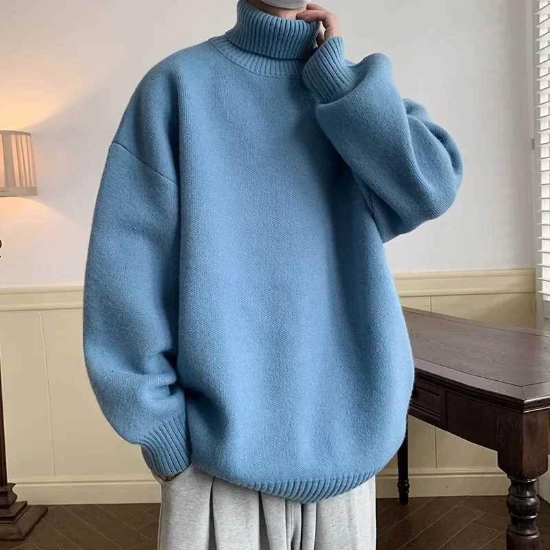 Autumn Winter Loose Casual Turtleneck Sweater Men Fashion Knitted Pullovers Men Solid Color Warm Harajuku Knitting Sweaters Man Z250725