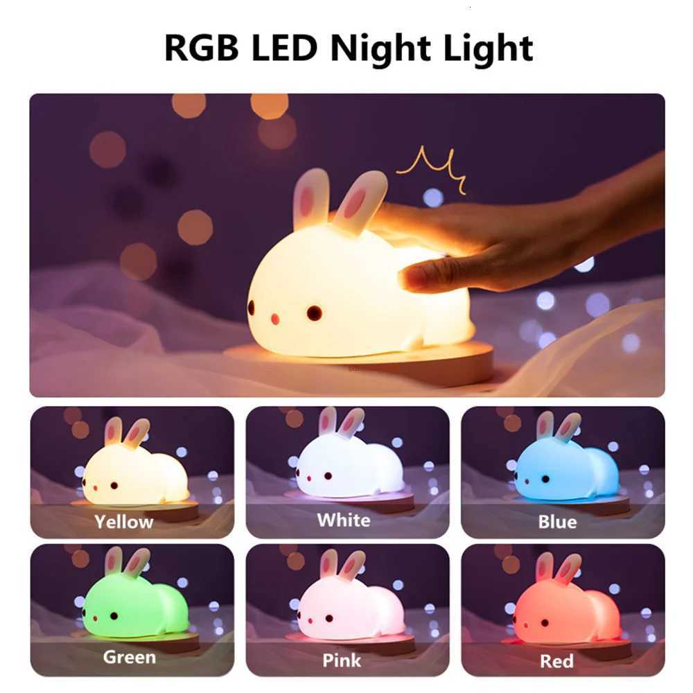 16 Colors USB Rechargeable Silicone Bunny Night Light with Touch Sensor RGB LED for Children Baby Toy Festival Gift XJ250725