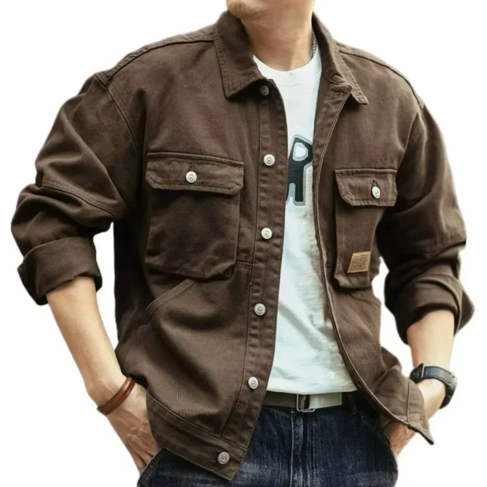 2024 Spring and Autumn Fashion Trend Solid Color Cargo Jacket Mens Casual Loose Comfortable High Quality PlusSize Denim Coat 250717