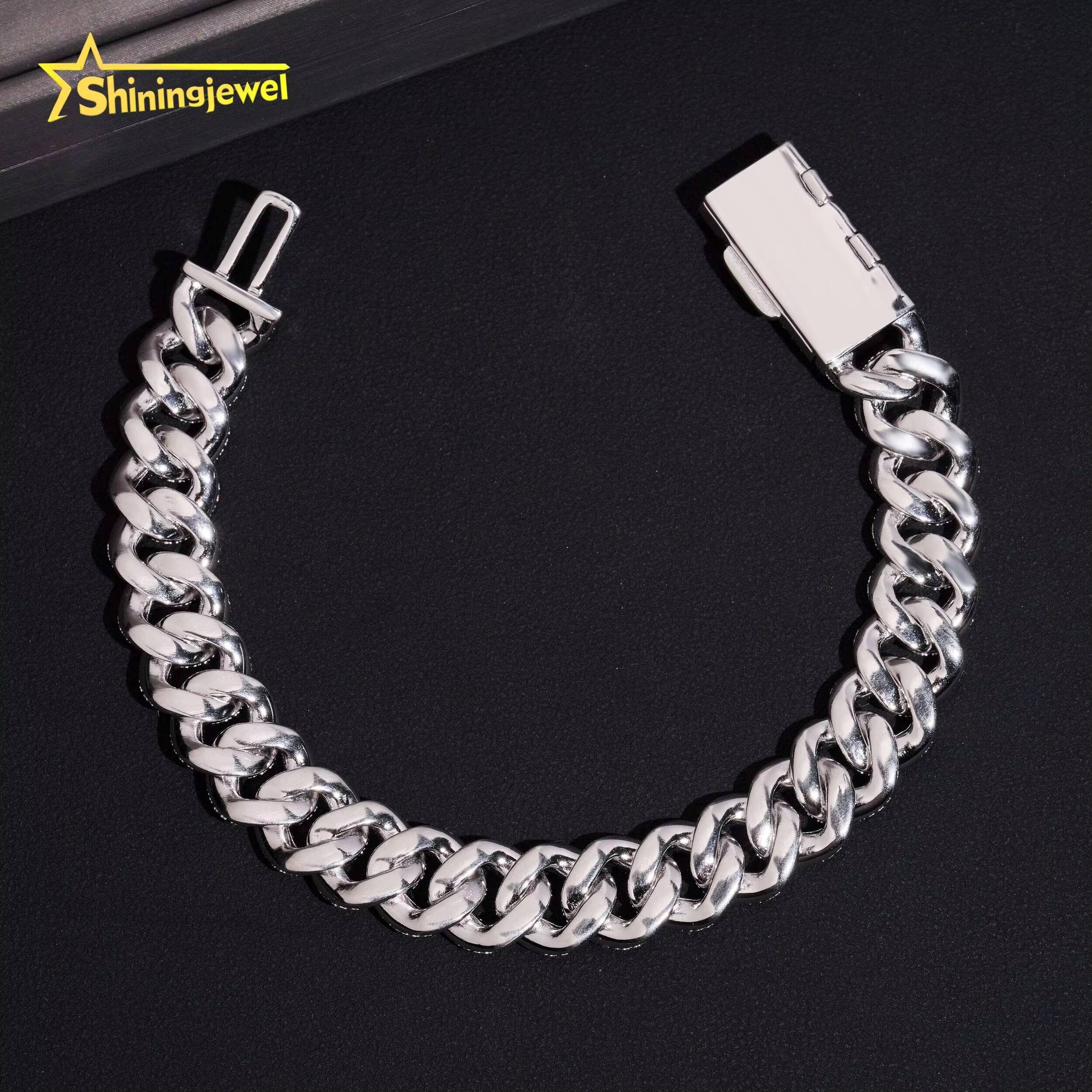 Adjustable 13mm Hip Hop Luxury Moissanite Bracelet Thick Fits All Wrists 7-24 Inches Silver Cuban Link Chain Bracelets