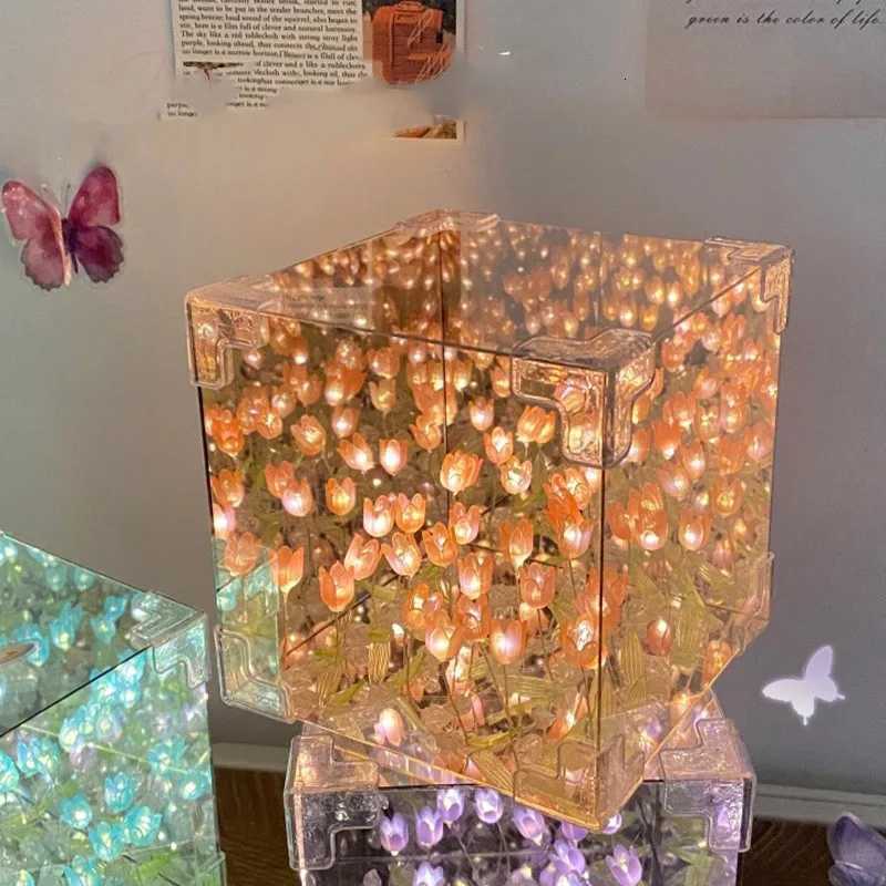 20 Flowers DIY Flower Sea 3D Cloud Tulip Night Light Mirror Table Lamps Bedroom Ornaments Mirror Table Lamps Bedside Gift XJ250725