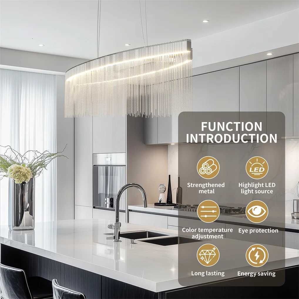 Modern Crystal Chandelier Dining Room Pendant Ceiling Light Fixture Dimmable LED Chandelier Light with Tassel Chain for Home Decoration XJ250725