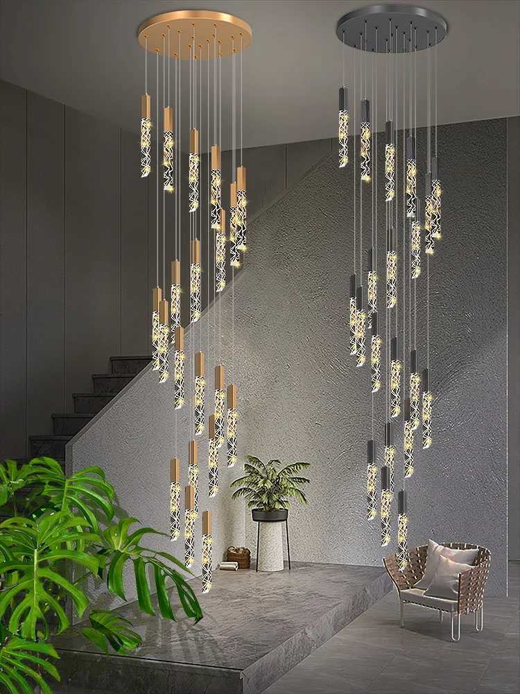 Crystal Staircase Pendant Lamp Modern Gold Lighting Fixture Ceiling Hanging Pendant Light Chandelier Indoor Villa Loft Stair ChandelierXJ250725
