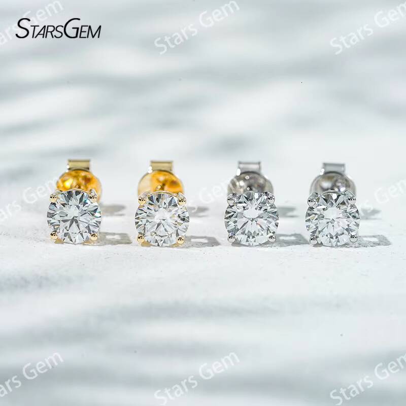 Moissanite 1 Carat 0.5ct Round Brilliant Cut Loose Gemstones Starsgem Hot Sale Earrings 14k Gold D VVS1 Moissanite Earrings