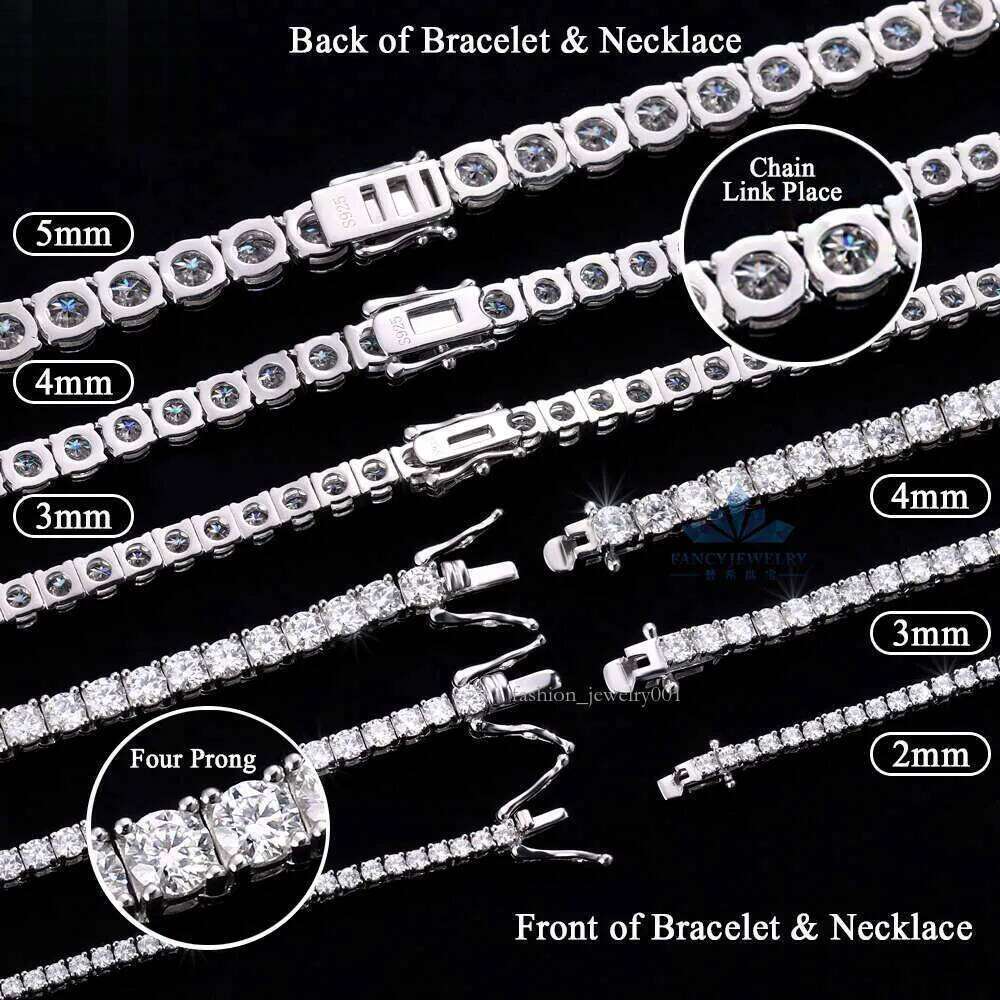 lab grown dia GRA Round D VVS Necklace Pass Tester s 2mm 4mm 5mm 6mm moissanite tennis chain for girl and boy