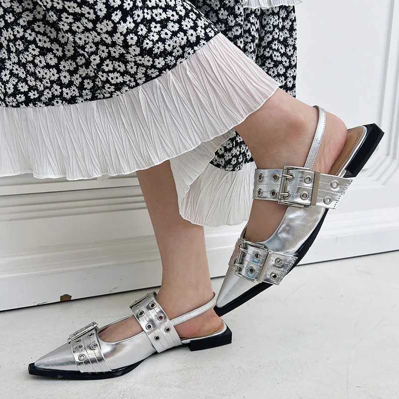 Footwear Silver Fashion Women Flat With Shoes Designer Female Slingback Pointed Toe Ladies Flats Shoes Big Size 43 Z250725