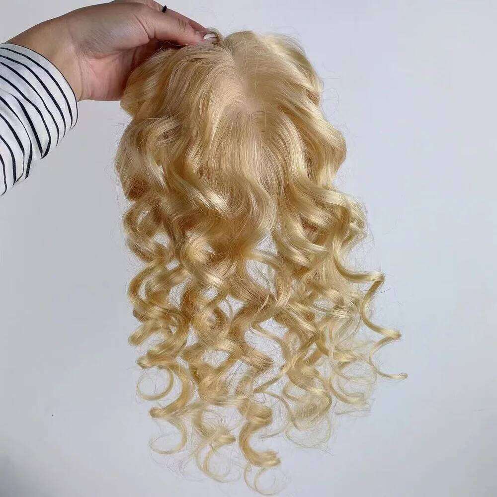 #613 European Wavy Remy Human Topper Women 12x13 CM Skin Scalp Base Blonde Breathable Clip In Piece for Thin Hair