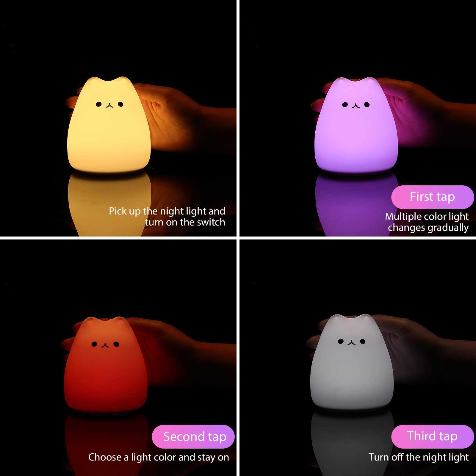 Mini Kawaii Popular Cat Baby Night Lamp 7-color Touch Pat Color-changing Eye Protection Bedroom Bedside Nightlight Gift for Children XJ250725