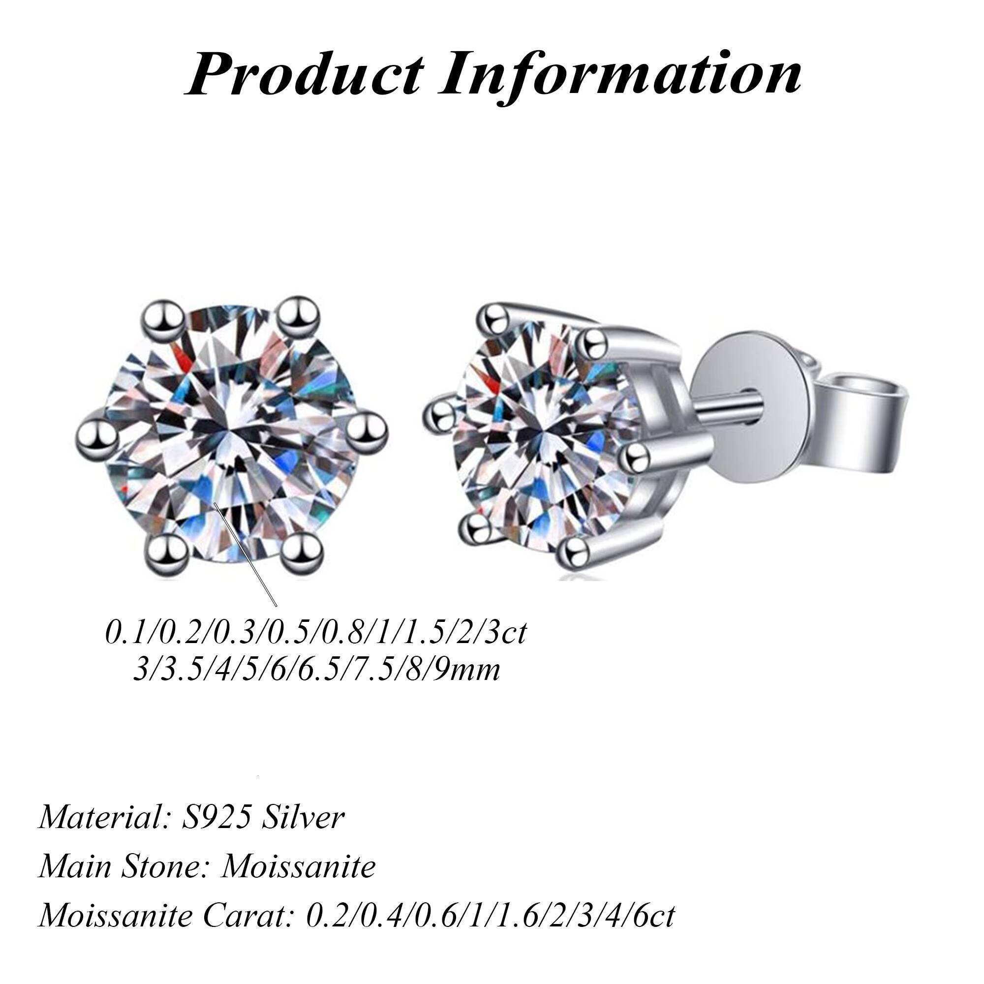 Valentine VVS 0.1-3Carat Round Brilliant Stud Earrings Luxury Design Jewelry with Moissanite Earrings