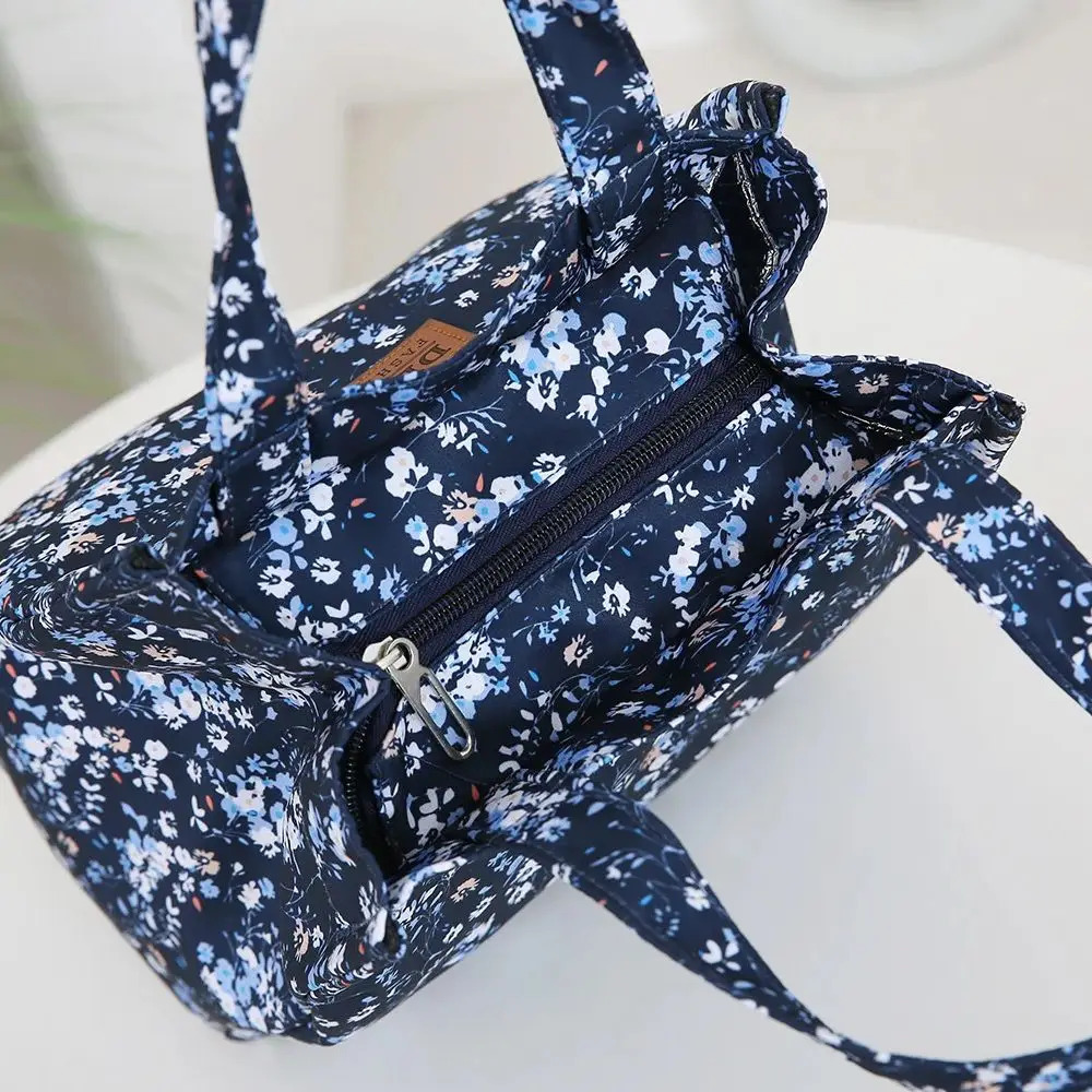 floral-printed handbag with a zipper semi-closed work lunch box bag with aluminum foil insulation inside 250723
