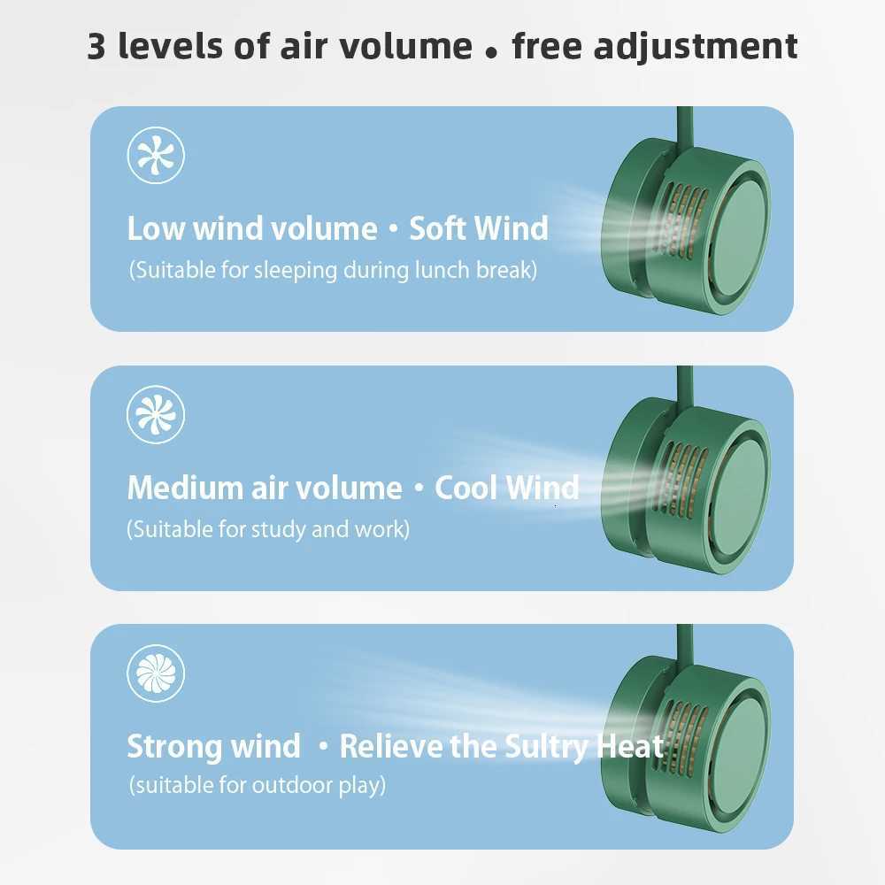 Fan Long Battery Life New Mini Neck Portable No Bladeless Hanging Neck Rechargeable Air Cooler 3 Speed Mini Summer Sport Fan R250725