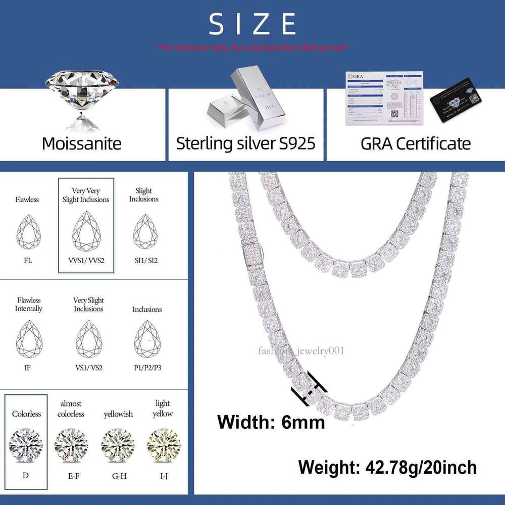 Fashion Hip Hop Jewelry Mens 6mm Sterling Sier Micro Clustered VVS Moissanite Dia Iced Out Halo Tennis Chain Necklace