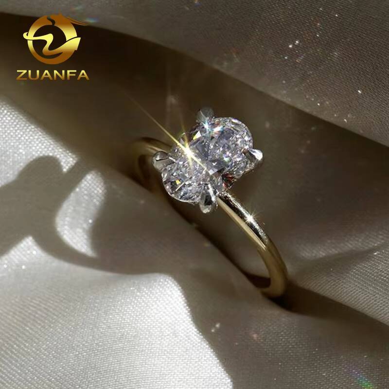 Custom Solitaire Moissanite Rings Real Gold Fashion Jewelry Ladies Wedding Rings