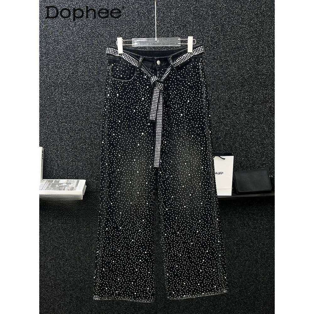 Men's 2025 Autumn High-End Fashion Wide-Leg Loose Straight Pants Full Body Trousers Black Hot Dia Jeans