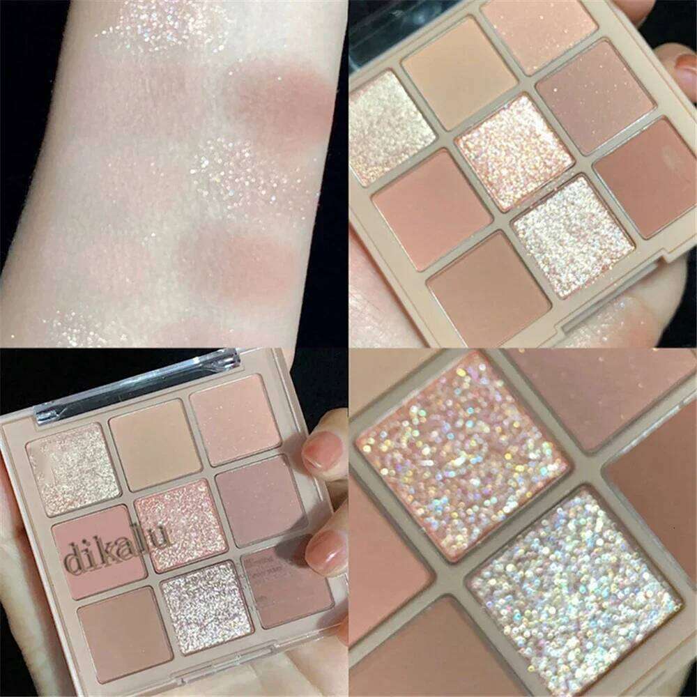 9 Colors Nude Shimmer and Shine Matte Glitter Eyeshadow Palette Shiny Shadow Eye Pigments