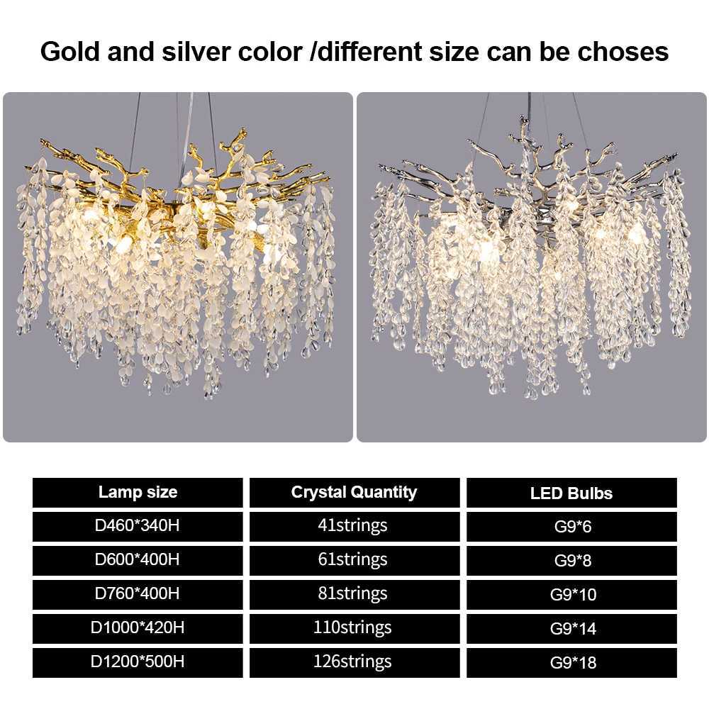 Round Crystal Branch Chandelier Gold For Living Dining Room Bedroom Foyer Nordic Lustre Grape Bunch Crystal Ceiling ChandelierXJ250725