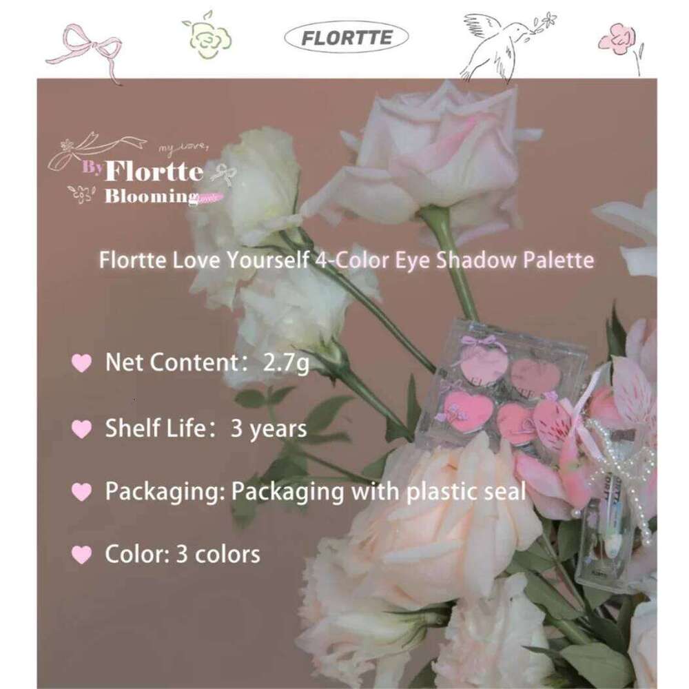 FLORTTE Love Yourself 4-Color Eyeshadow Palette With Brush ltiple Colors Matte Shimmer Makeup Cosmetics