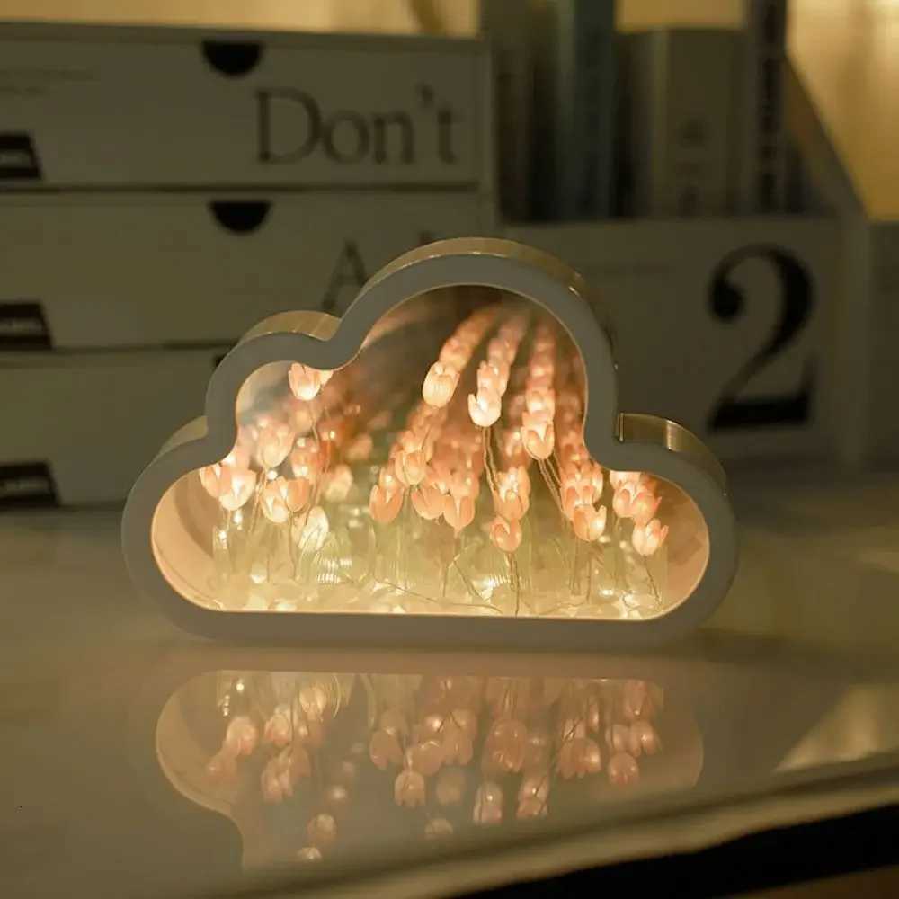 1pc Handmade DIY Cloud Tulip Lamp LED Night Light Mirror Table Lamp Bedroom Ornaments Decoration Flower Sea Atmosphere Lamp XJ250725
