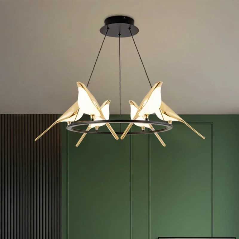 Pendant Lamps Postmodernism Art Gold Magpie Bird LED Chandelier for Loft Living Room Restaurant Home Decoration Lighting XJ250725