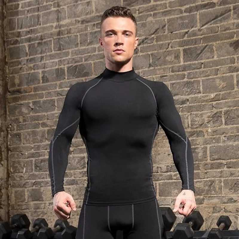 Mens Turtleneck Quick dry Long-Sleeved Compression Long Sleeved Sports Fitness Tight T-shirt Running Casual Spring and Autumn Z250725