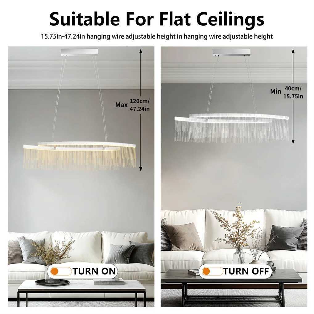 Modern Crystal Chandelier Dining Room Pendant Ceiling Light Fixture Dimmable LED Chandelier Light with Tassel Chain for Home Decoration XJ250725