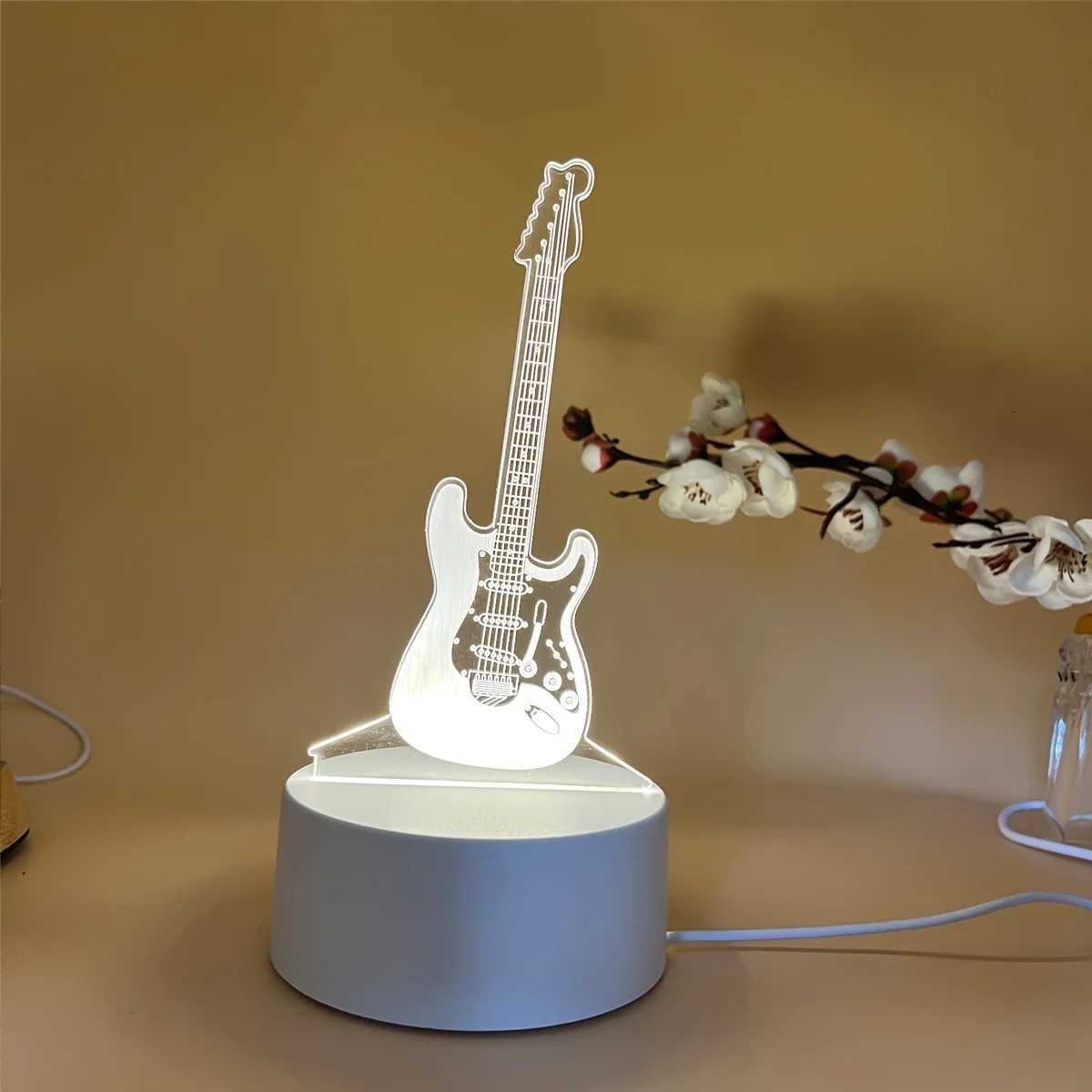 1pc 3D Stereo Night Light Guitar Bedside Lamp Acrylic Table Lamp LED Warm White Desk Lamp XJ250725