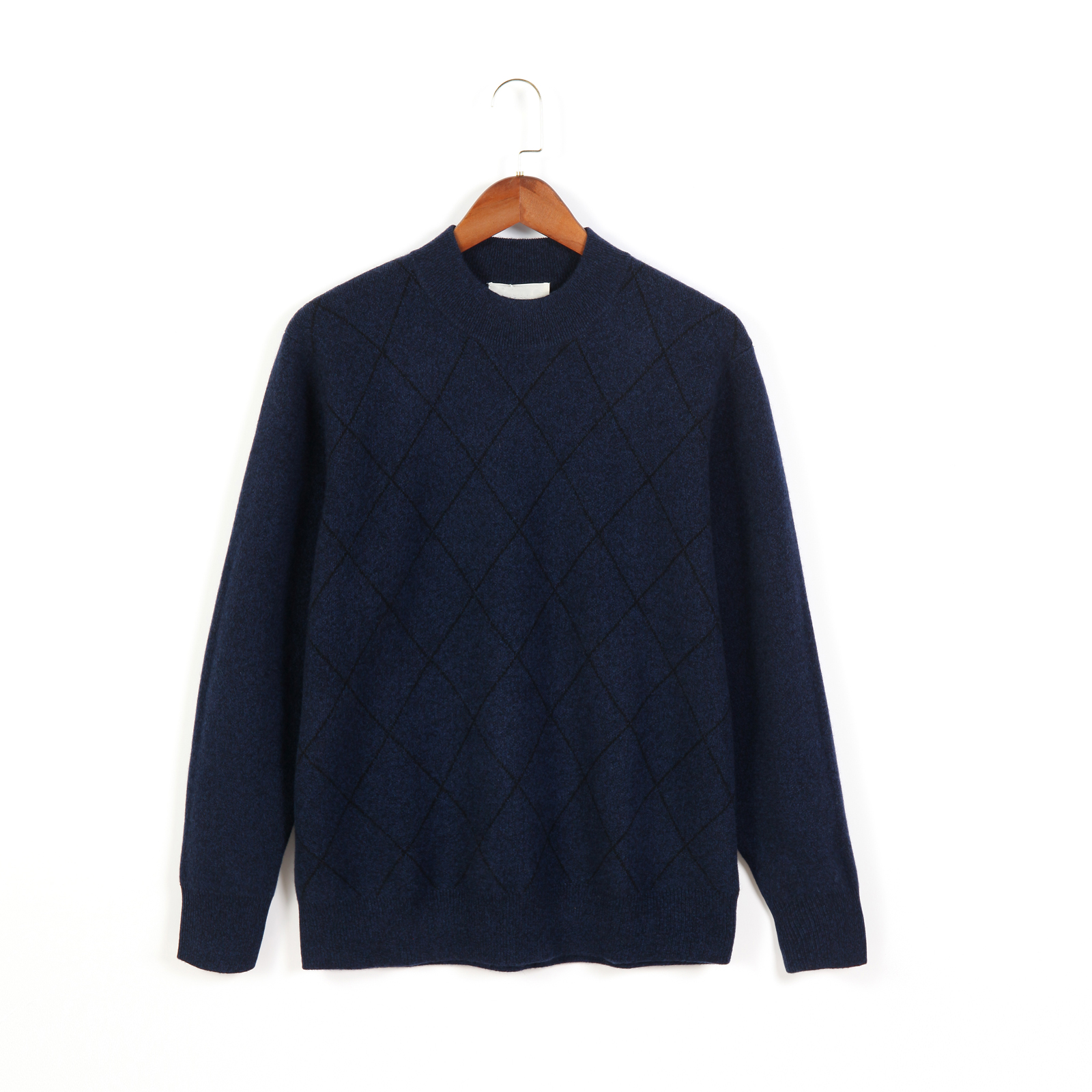 Pure Cashmere Women's Half Turtleneck Diamond Check Sweater Multicolor Classic Knit Top