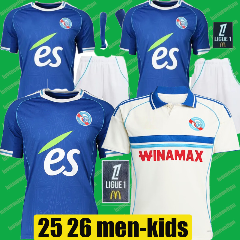 25 26 RC Strasbourg Alsace EMEGHA soccer jerseys DOUKOURE AHOLOU BAKWA FELIX LUKOVIC maillot de foot 2025 2026 MOREIRA JR SAHI DION DIARRA SYLLA shirt Men Kids Kit