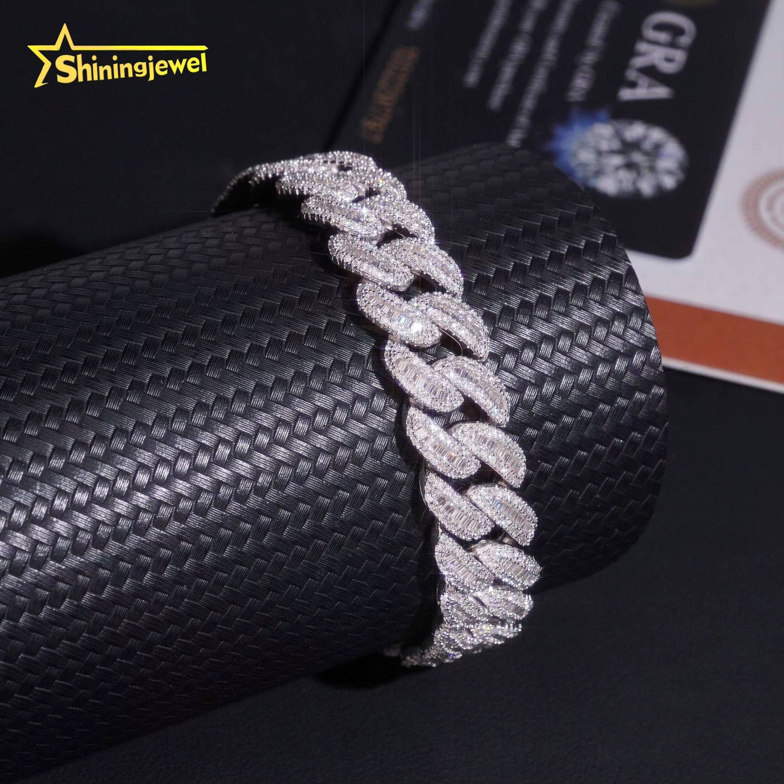 Adjustable 13mm Hip Hop Luxury Moissanite Bracelet Thick Fits All Wrists 7-24 Inches Silver Cuban Link Chain Bracelets