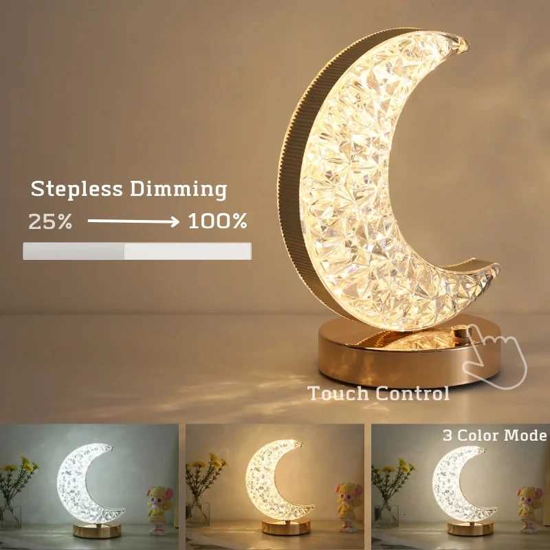 3D Moon Lamp with Crystal Touch Dimming Night Light for Girls Room Home Decor Aesthetics USB Bedside LED Ambient Table XJ250725