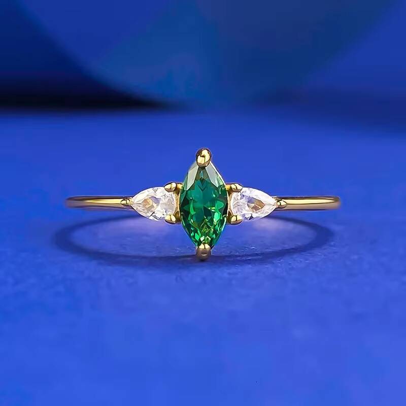 MEENOY White Gold Sterling Silver Marquise Emerald Turquoise Inlaid Shining Zircon Band Ring For Women