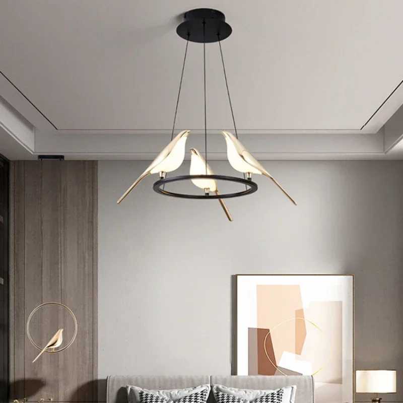 Pendant Lamps Postmodernism Art Gold Magpie Bird LED Chandelier for Loft Living Room Restaurant Home Decoration Lighting XJ250725