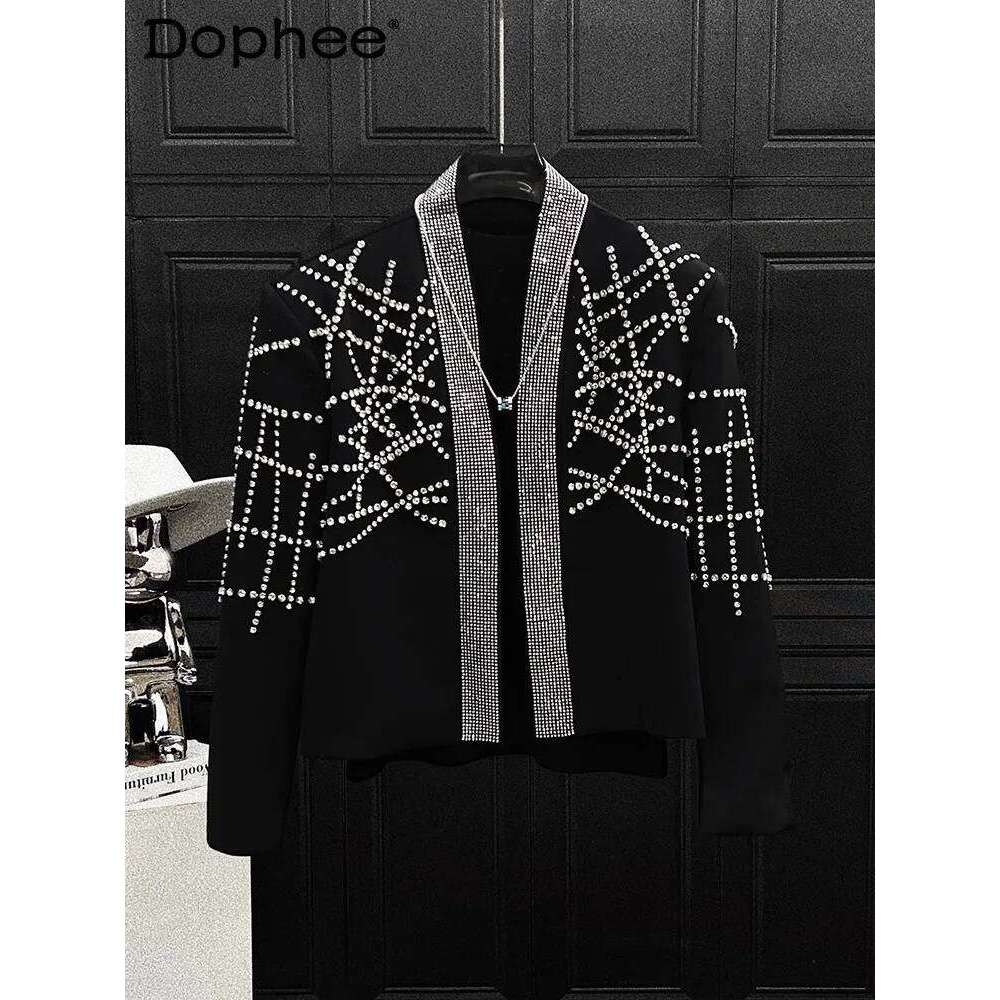 2025 Spring New Glossy Hot Dia Small Fragrant Jackets Men's Light Handsome High-End Tops Trendy Shoulder Pad Coats