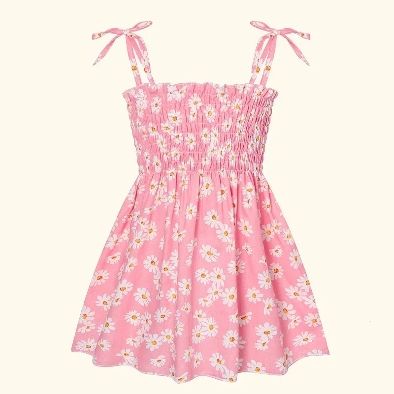 Children Girl Dress Summer Elegant Sling Princess Dresses Flower Print Kids Beach Sundress Casual Cotton Baby Clothing 250725
