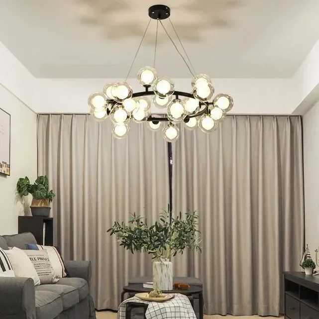 Modern White Glass Ball Black Gold Chandelier Simple Bubble Hanging Lights for Living Room Bedroom Restaurant Bookstore LightingXJ250725