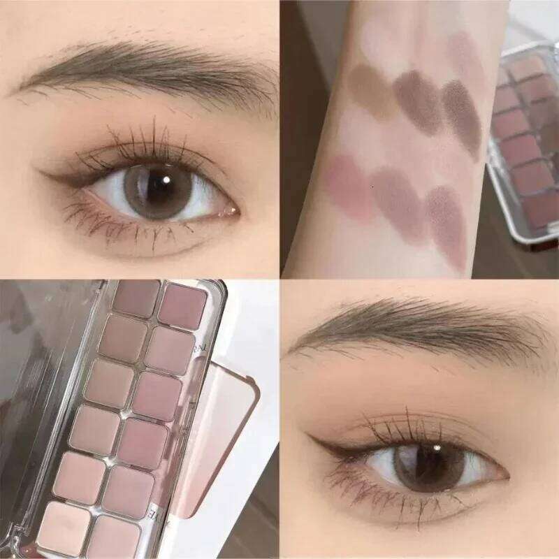 12 Colors Low Saturation Eyeshadow All Matte Korean Tea Apricot Palette Daily Makeup Long Lasting Eye Shadows