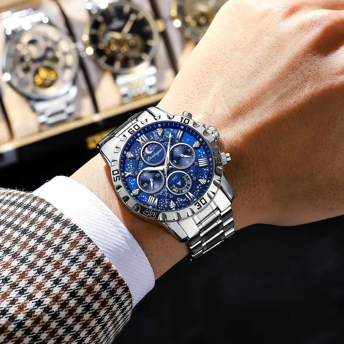 POEDAGAR Luxury Men Wristwatch Chronograph Waterproof Luminous Stainless Steel Mens Watch Functional Quartz Watches For Men Reloj X250726