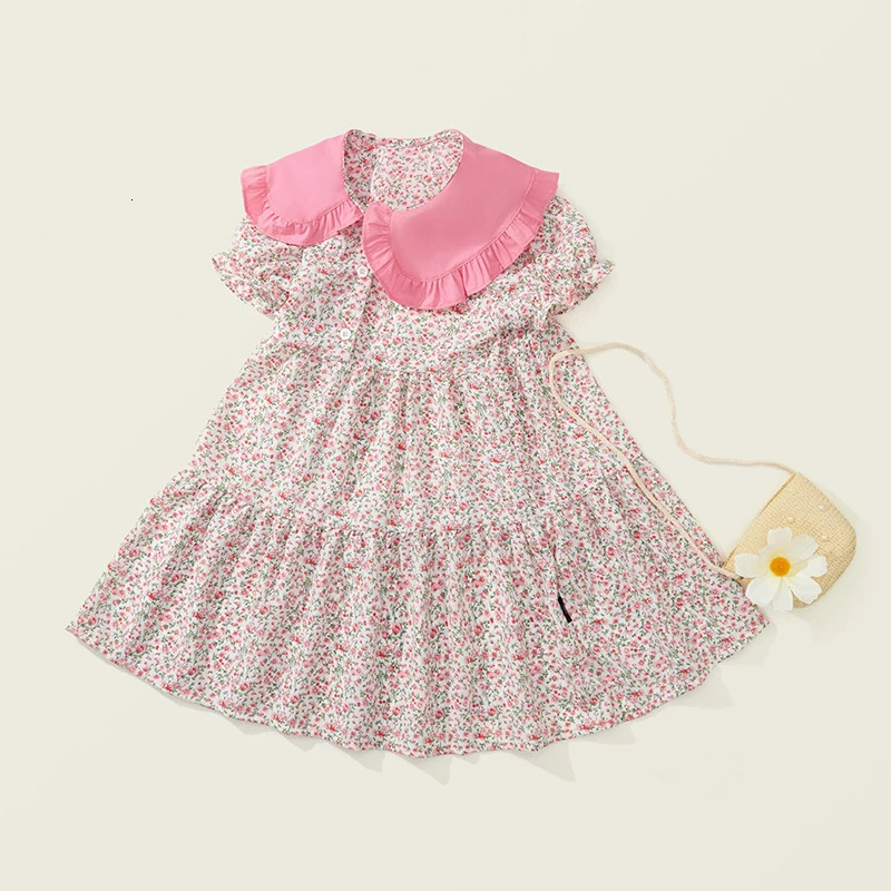 Baby Girls Dress Kids Summer Cute Flowers DressInclined Shoulder Bag 18 Years Old Children Fashion Doll Collar Princess Dress 250725