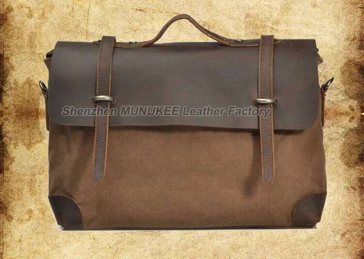 Vintage Military Canvas Messenger Shoulder Men tote Handbag Leather Briefcase Crossbody Bag Sling