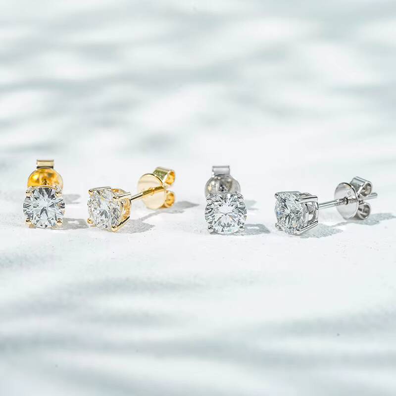 Moissanite 1 Carat 0.5ct Round Brilliant Cut Loose Gemstones Starsgem Hot Sale Earrings 14k Gold D VVS1 Moissanite Earrings