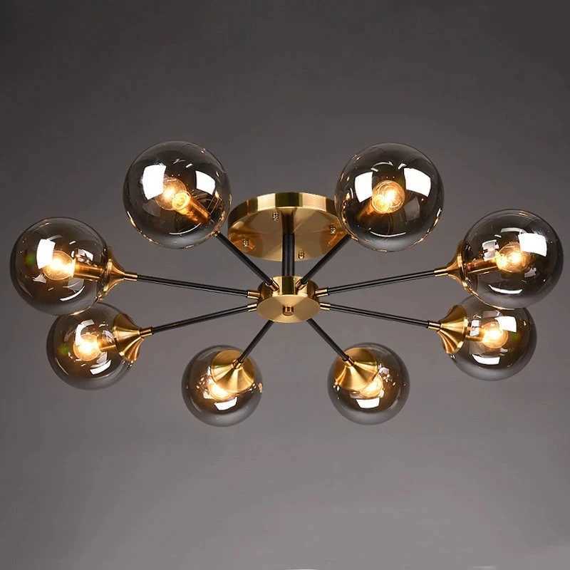 Sputnik Chandelier Smoke Gray Led Pendant Lamp Dining Room Bedroom Gold Home Art Decor Clear Glass Ball Hanging Light Fixtures XJ250725