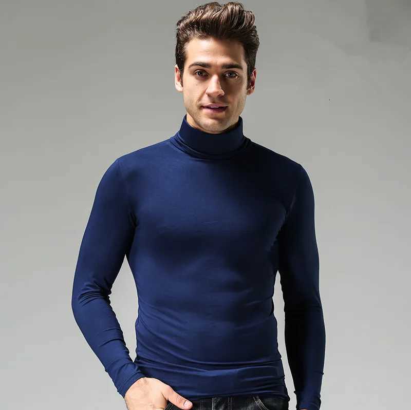 Mens Fashion Spring Long Sleeve T-shirt Casual Shirt Turtleneck collar slim fit T shirt plus size Mens tees S-6XL black white Z250725