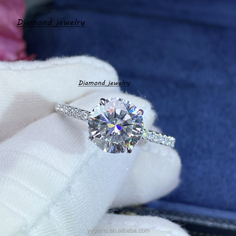 Classic 1.0CT Round Cut VVS Moissanite Diamond Ring 925 Silver with Simple Design for Womens Party Jewelry