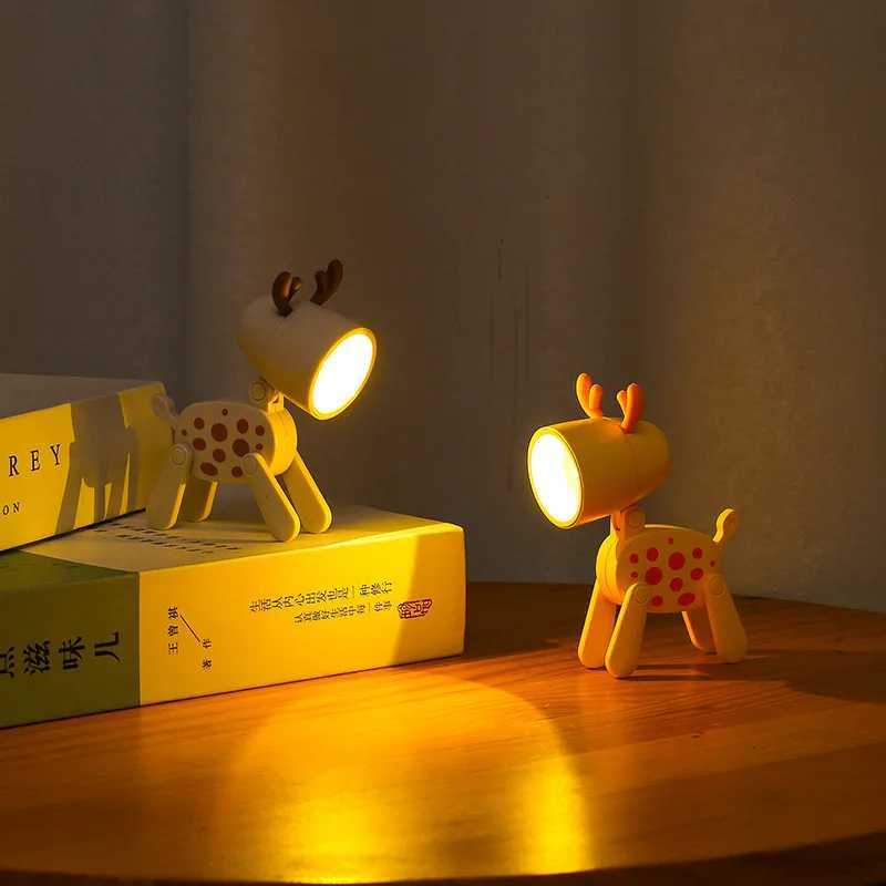 Mini LED Night Lights Folding Desk Lamp Cartoon Cute Pet Dog Deer Shape Nightlights Adjustable Kids Bedroom Bedside Decor Gift XJ250725