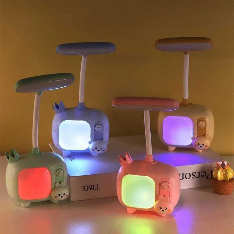 Creative USB LED Night Lights Small TV Desk Lamp Pen Holder Dual Purpose Desktop Girl Heart Cute Atmosphere LED Reading Lamps XJ250725